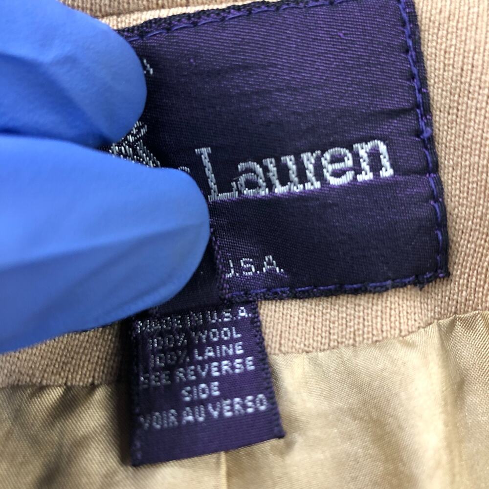 Ralph Lauren Purple Label Crop 100% Wool Size 8 Button Blazer Jacket Beige MINT - Picture 10 of 11